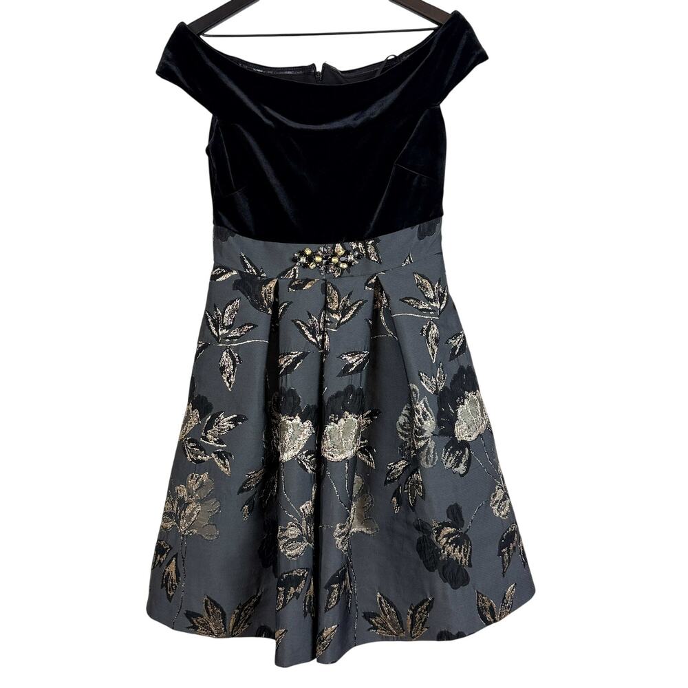 Eliza J Off Shoulder Jacquard Cocktail MIni Dress w Pockets Black - 6P Petite